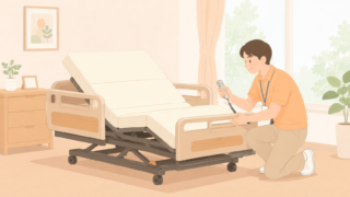 福祉用具専門相談員が介護ベッドを点検しているイラスト