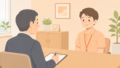 介護士が面接官と面接をしているイラスト
