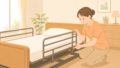 窓辺で考え込む介護士のイラスト