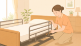 窓辺で考え込む介護士のイラスト