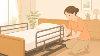窓辺で考え込む介護士のイラスト