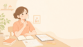 履歴書を書きながら考えている人のイラスト
