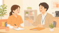 介護士と上司が穏やかに話し合っているイラスト