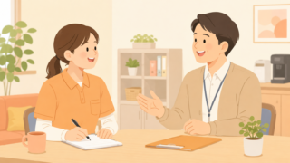 介護士と上司が穏やかに話し合っているイラスト
