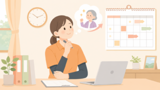 カレンダーと時計を見ながら考える介護士のイラスト