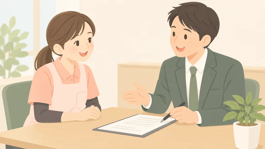 派遣会社の担当者と介護士が面談しているイラスト