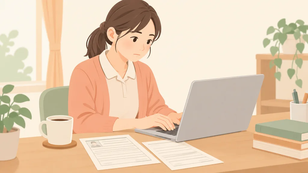 職務経歴書を書いている介護職の女性のイラスト