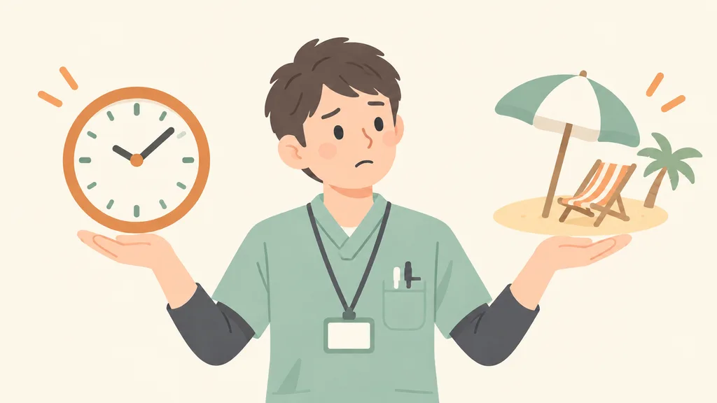 有給休暇と残業を天秤にかける介護職員のイラスト