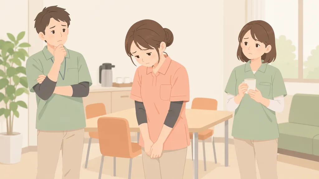 職場の人間関係に悩む介護スタッフのイラスト