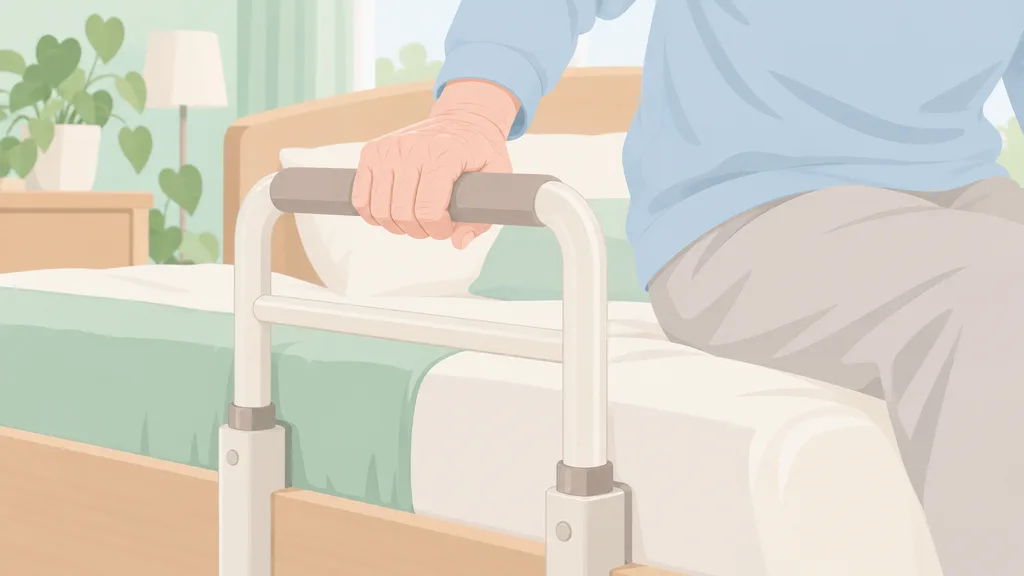 介護ベッド用の介助バーを握って起き上がろうとする手元のイラスト