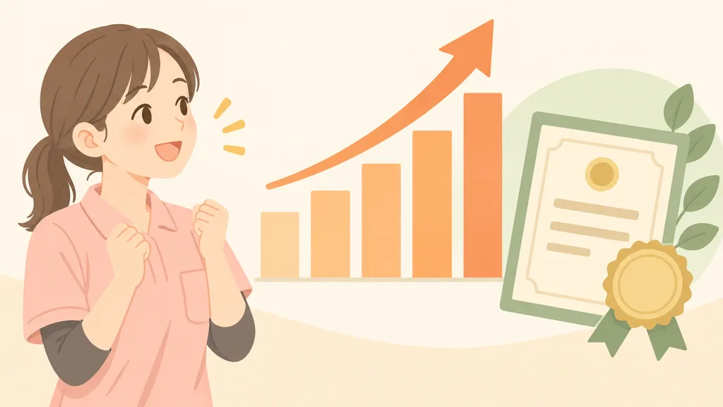給料アップを喜ぶ介護職の女性のイラスト