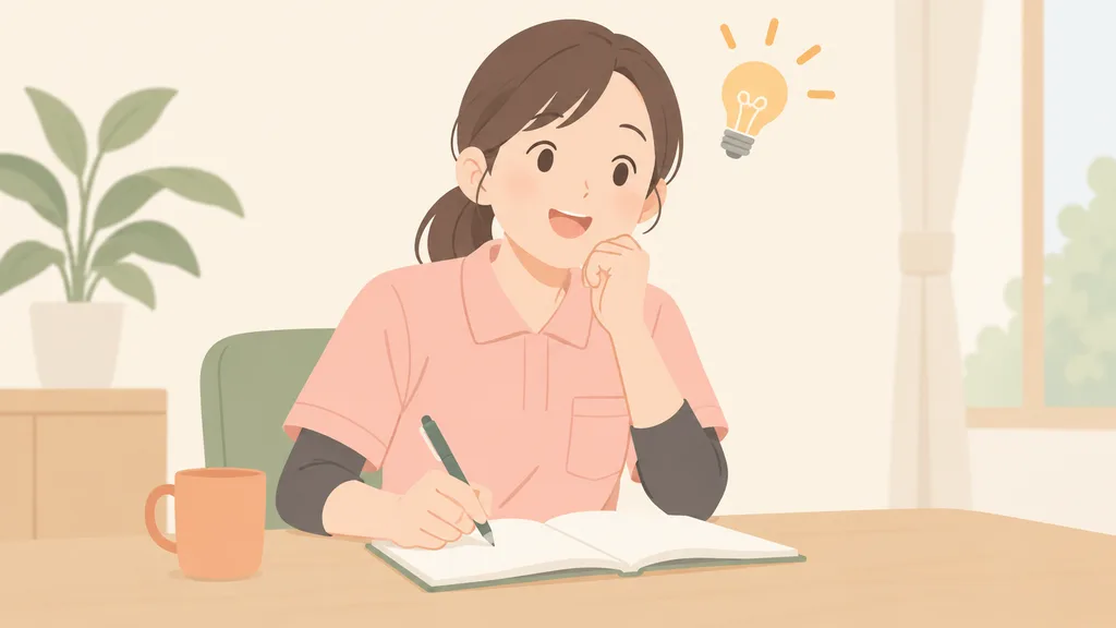 志望動機を考える介護職の女性のイラスト