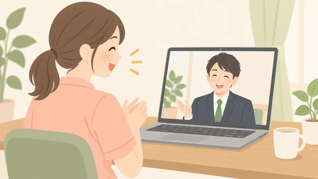 オンライン面談をする転職エージェントと介護職の女性のイラスト