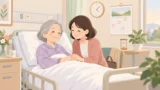特養の待機期間中、娘が入院中の母を見舞いカレンダーで日数を数えているイラスト