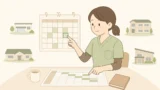 介護職の女性がシフト表を見て勤務日を選んでいるイラスト